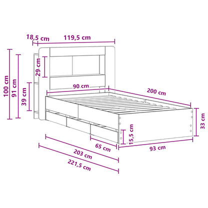 Bed Frame with Storage Smoked Oak 90 x 200 cm Engineered Wood