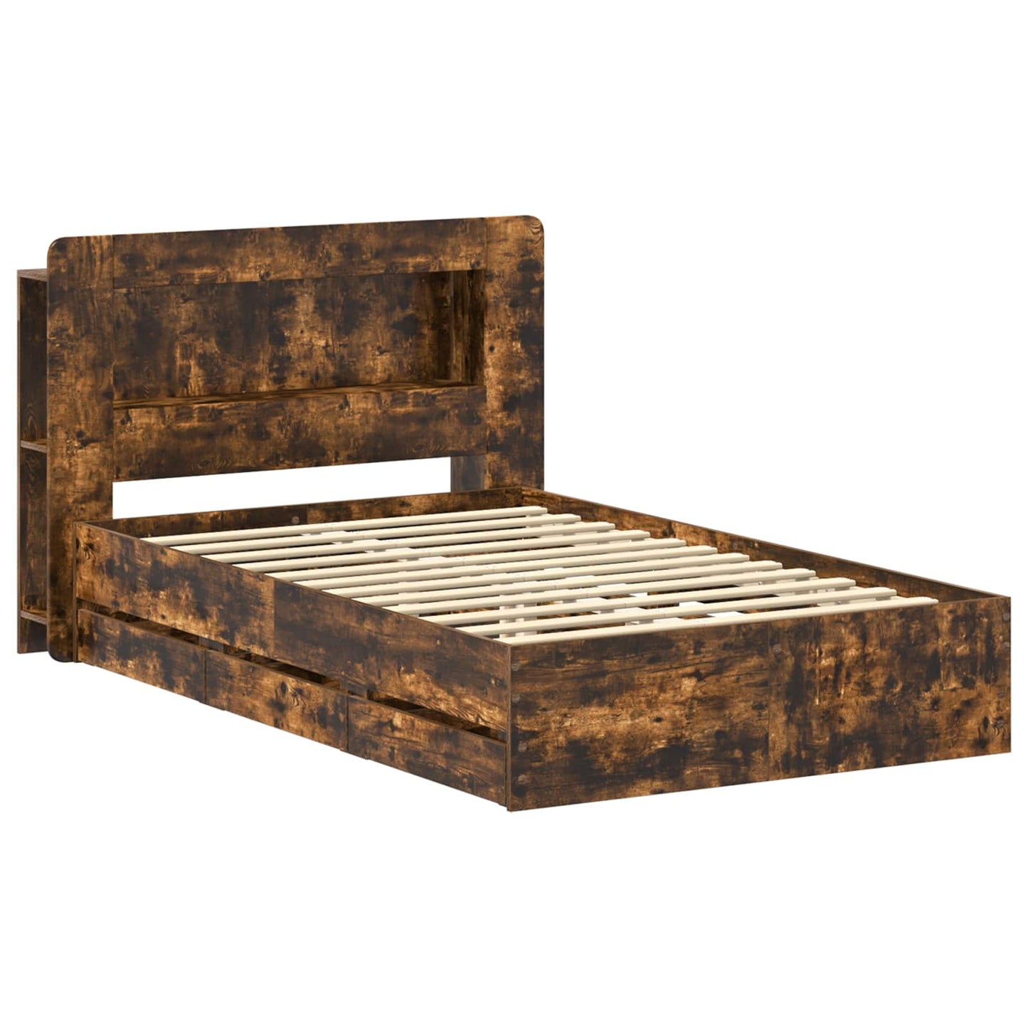 Bed Frame with Storage Smoked Oak 120 x 190 cm Engineered Wood