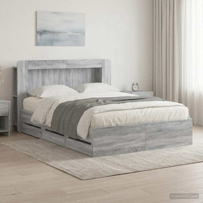 Bed Frame with Storage and Headboard Grey Sonoma 140 x 200 cm