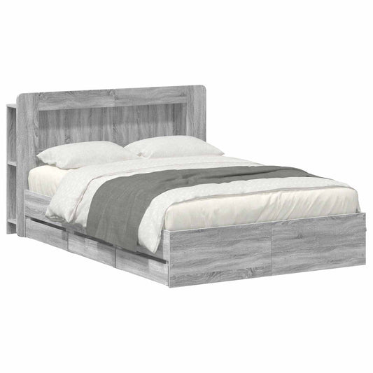 Bed Frame with Storage and Headboard Grey Sonoma 140 x 200 cm