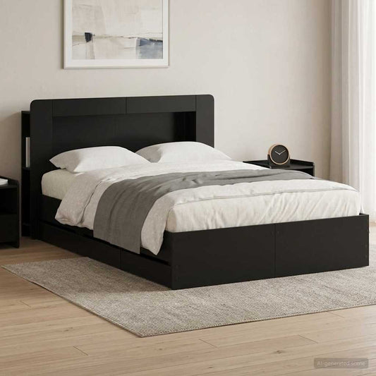 Bed Frame with Storage and Headboard Black 150 x 200 cm