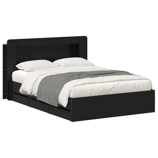 Bed Frame with Storage and Headboard Black 150 x 200 cm