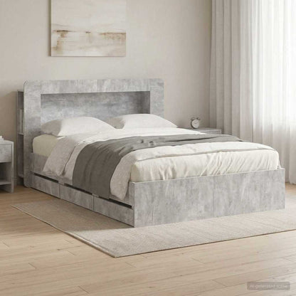 Bed Frame with Storage and Headboard Concrete Grey 150 x 200 cm