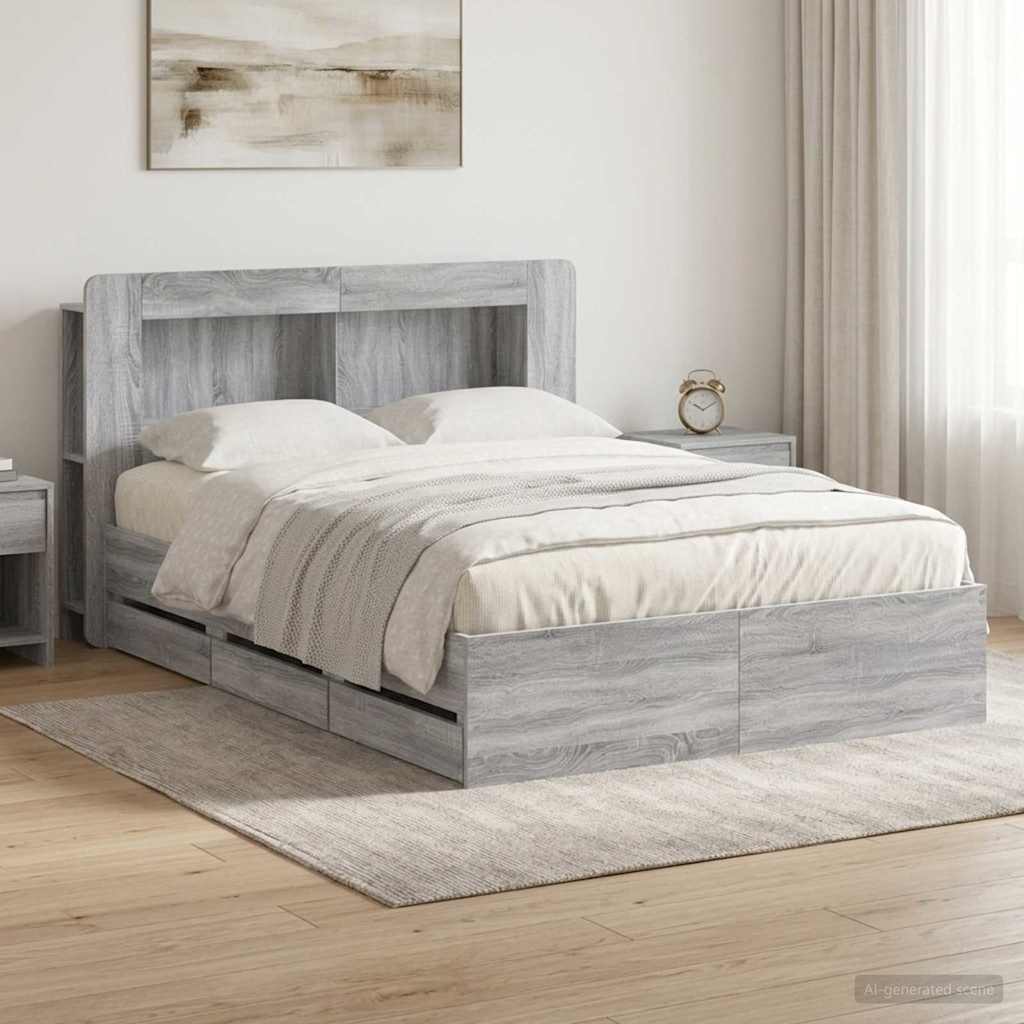 Bed Frame with Storage and Headboard Grey Sonoma 150 x 200 cm