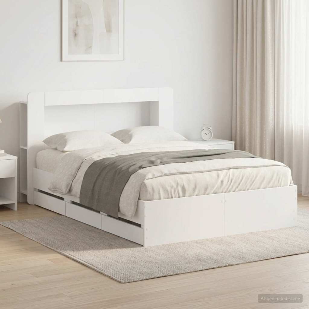 Bed Frame with Storage and Headboard White 150 x 200 cm