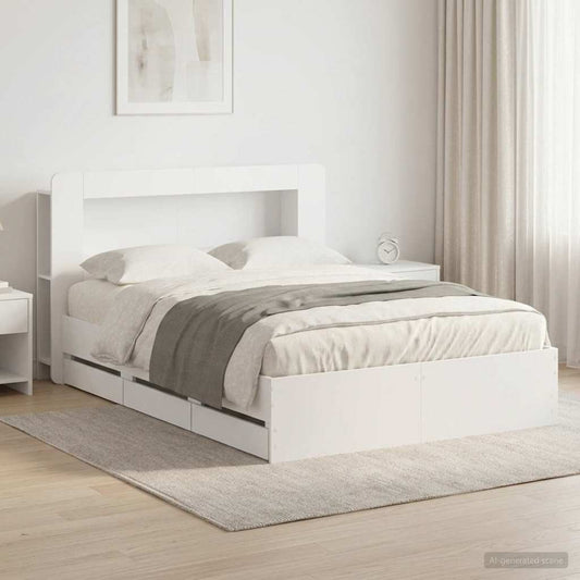 Bed Frame with Storage and Headboard White 150 x 200 cm