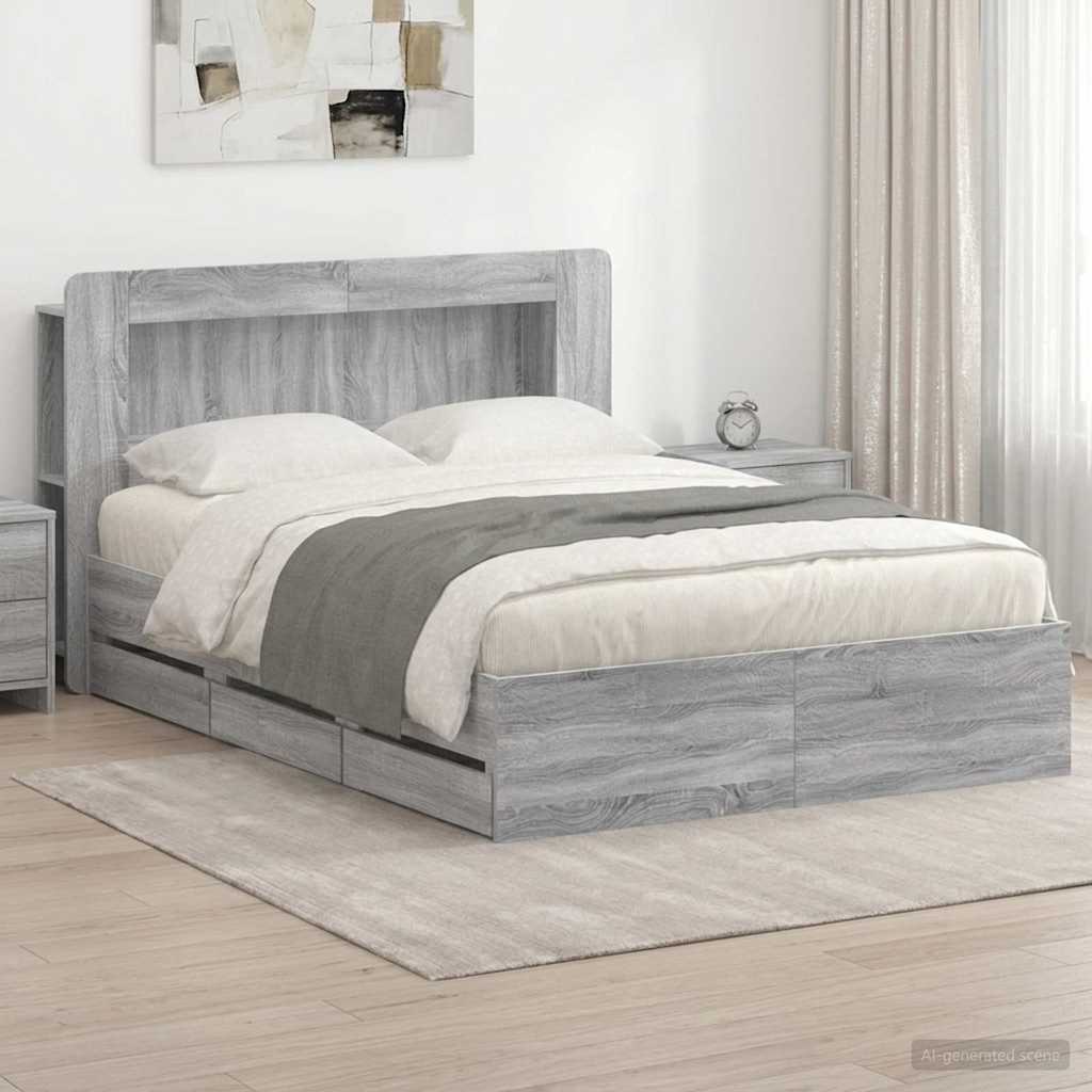 Bed Frame with Storage Grey Sonoma 160 x 200 cm Engineered Wood