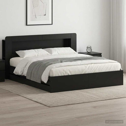 Bed Frame with Storage and Headboard Black 180 x 200 cm