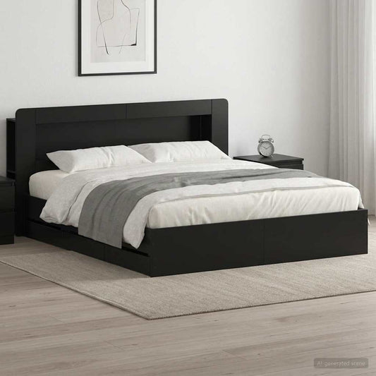 Bed Frame with Storage and Headboard Black 180 x 200 cm