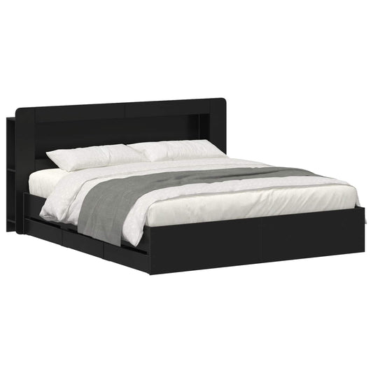 Bed Frame with Storage and Headboard Black 180 x 200 cm