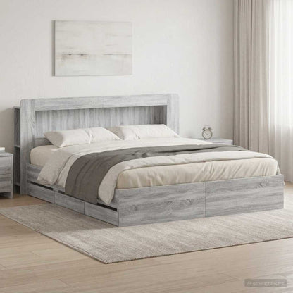 Bed Frame with Storage and Headboard Grey Sonoma 180 x 200 cm