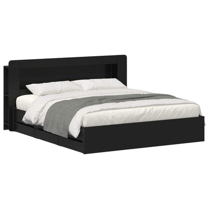 Bed Frame with Storage Black 200 x 200 cm Engineered Wood