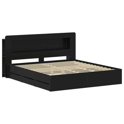 Bed Frame with Storage Black 200 x 200 cm Engineered Wood
