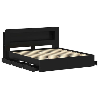 Bed Frame with Storage Black 200 x 200 cm Engineered Wood