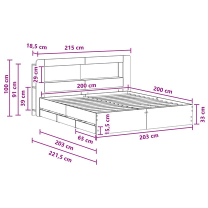 Bed Frame with Storage Black 200 x 200 cm Engineered Wood