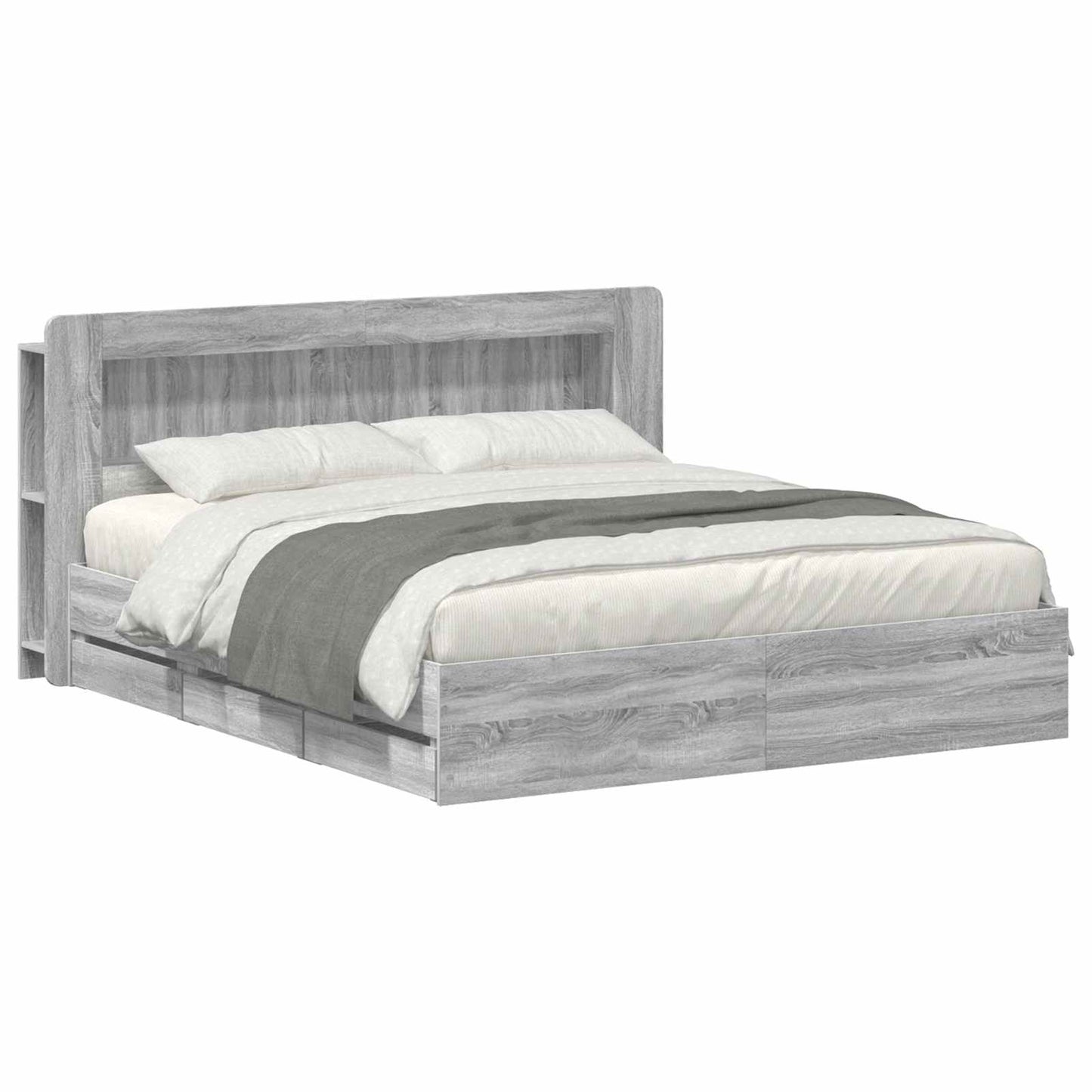 Bed Frame with Storage Grey Sonoma 200 x 200 cm Engineered Wood
