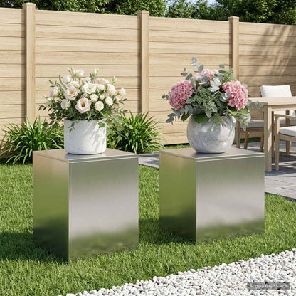 Plant Stand 2 pcs Silver 40 x 40 x 40 cm Steel