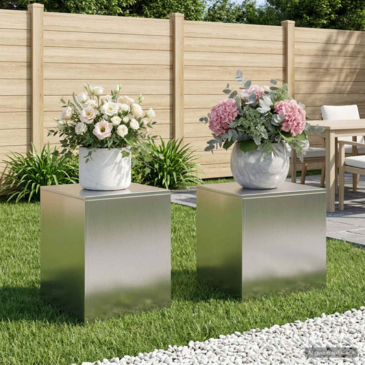 Plant Stand 2 pcs Silver 40 x 40 x 40 cm Steel