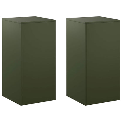 Plant Stand 2 pcs Olive Green 40 x 40 x 80 cm Steel