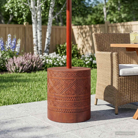 Parasol Base 21 kg Brown Solid Mahogany Wood Hand Carved