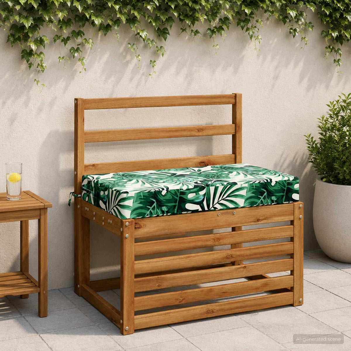 Seat Cushion SOEST 100% Polyester Leaf Pattern 70 x 40 x 10 cm