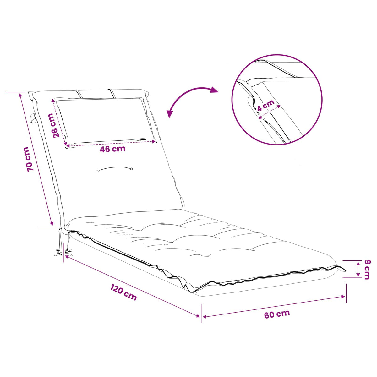 Sunlounger Cushion GEMERT 100% Polyester Sand 190 x 60 x 9 cm