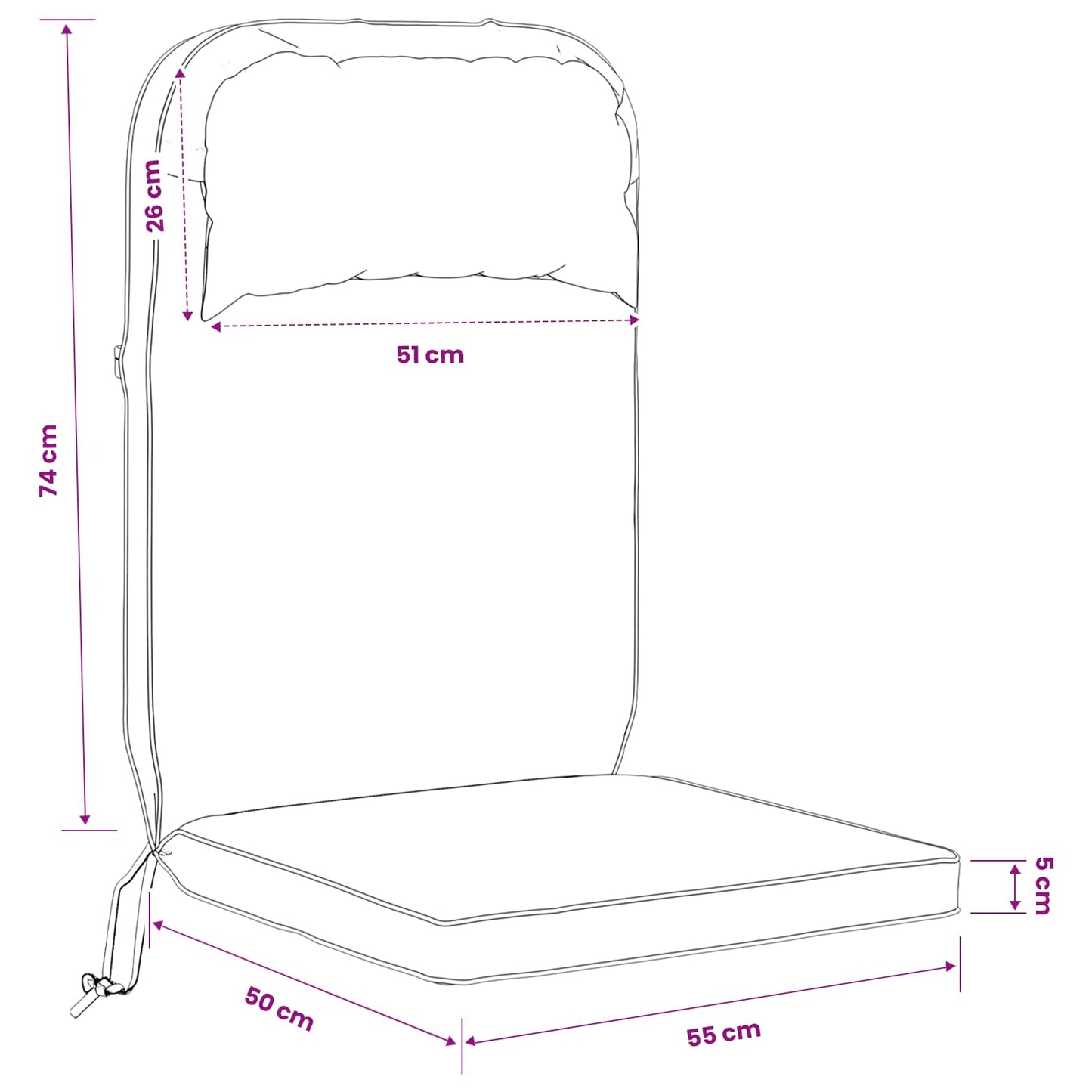 Sun Lounger Cushion 100% Polyester Cream 55 x 124 x 5 cm