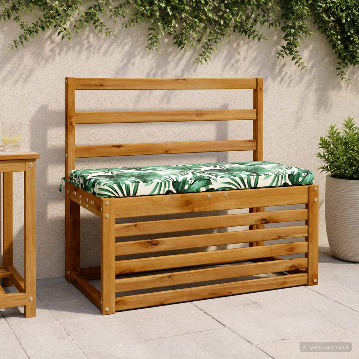 Bench Cushion SOEST 100% Polyester Leaf Pattern 80 x 40 x 5 cm