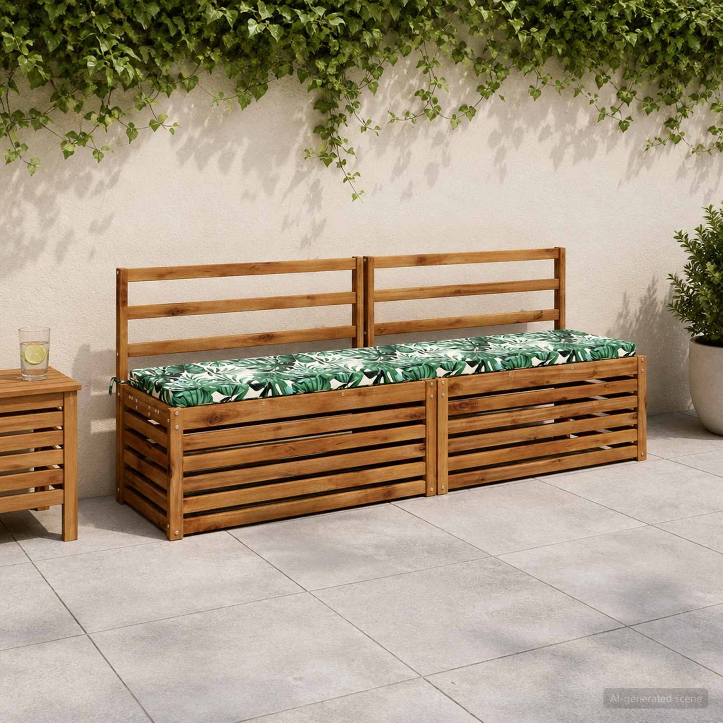 Bench Cushion SOEST 100% Polyester Leaf Pattern 180 x 40 x 5 cm