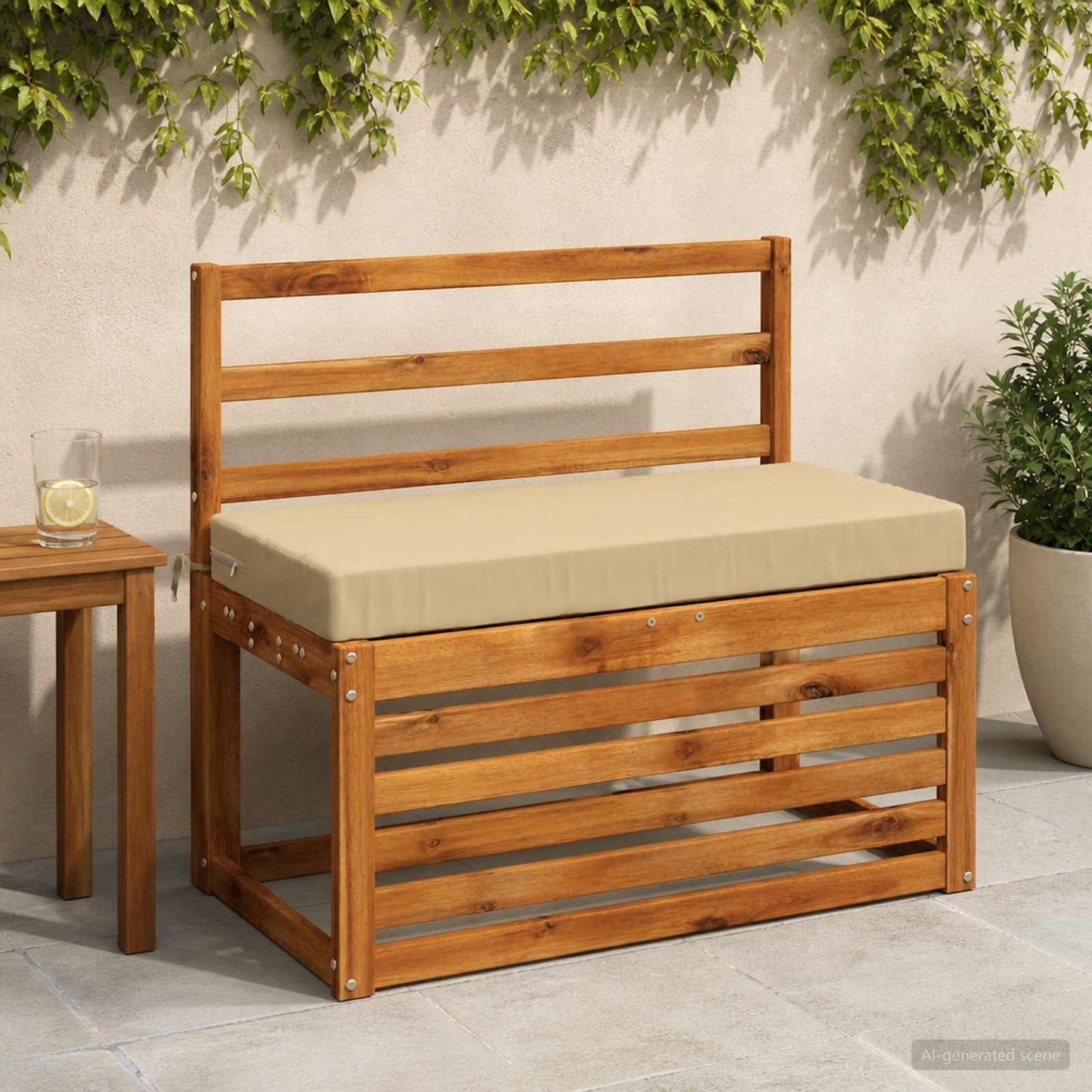Bench Cushion SOEST 100% Polyester Beige 60 x 40 x 8 cm