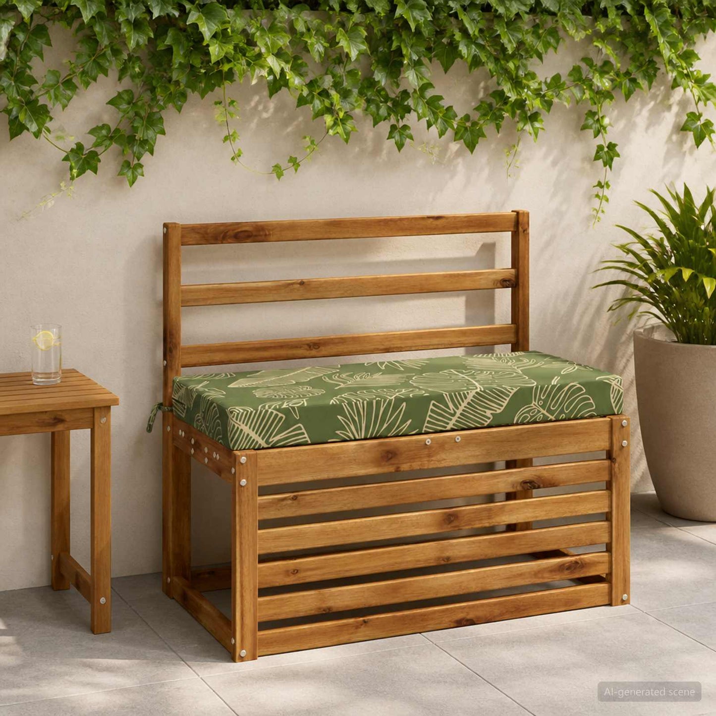 Bench Cushion SOEST 100% Polyester Leaf Design 80 x 40 x 8 cm