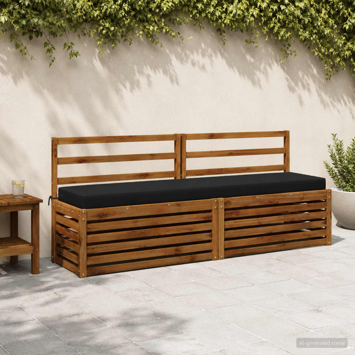 Bench Cushion SOEST 100% Polyester Black 200 x 40 x 8 cm