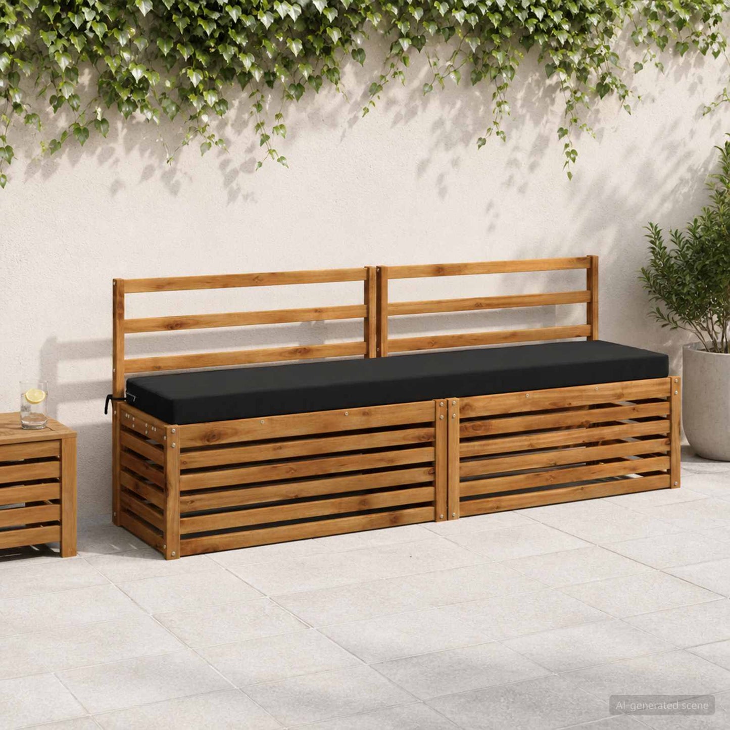 Bench Cushion SOEST 100% Polyester Black 200 x 40 x 8 cm