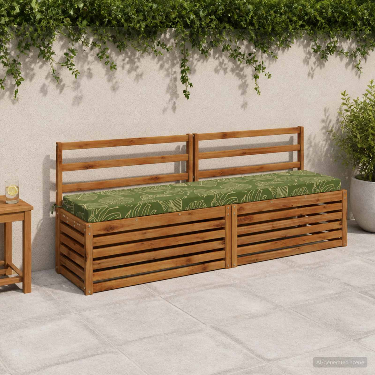 Bench Cushion SOEST 100% Polyester Leaf Design 200 x 40 x 8 cm
