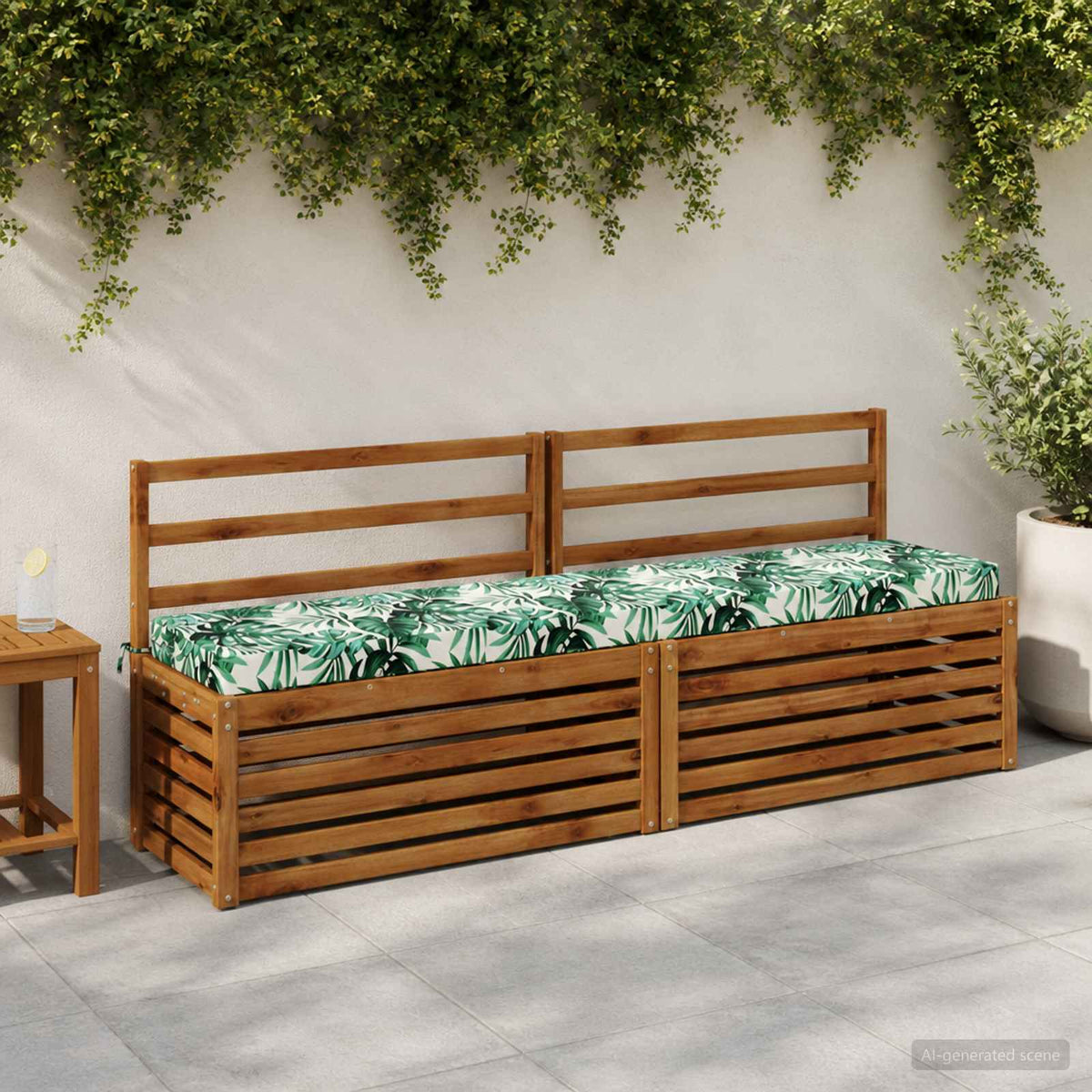 2-Piece Bench Cushions SOEST 2 pcs 100% Polyester Leaf Pattern