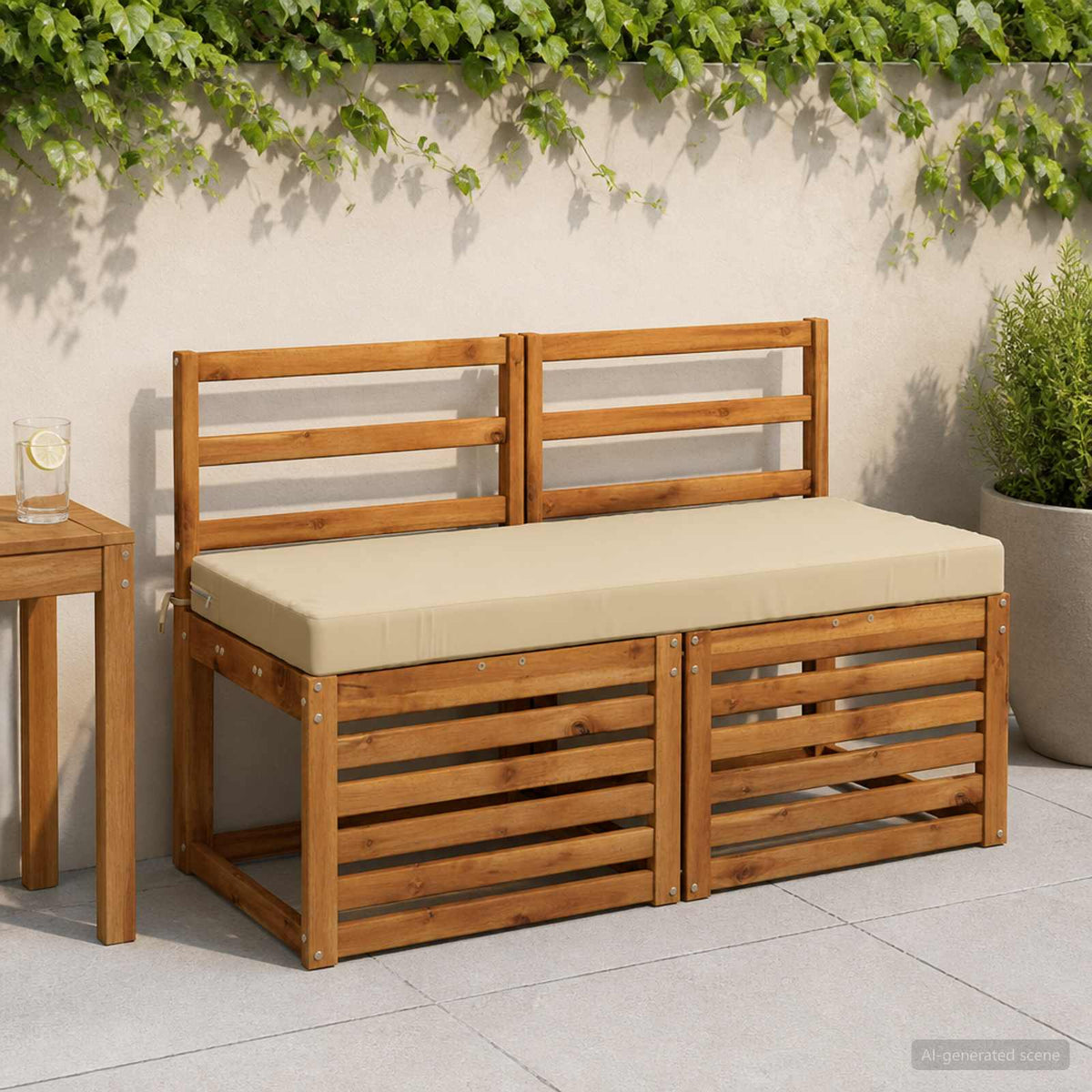 Bench Cushion SOEST 100% Polyester Beige 110 x 50 x 8 cm