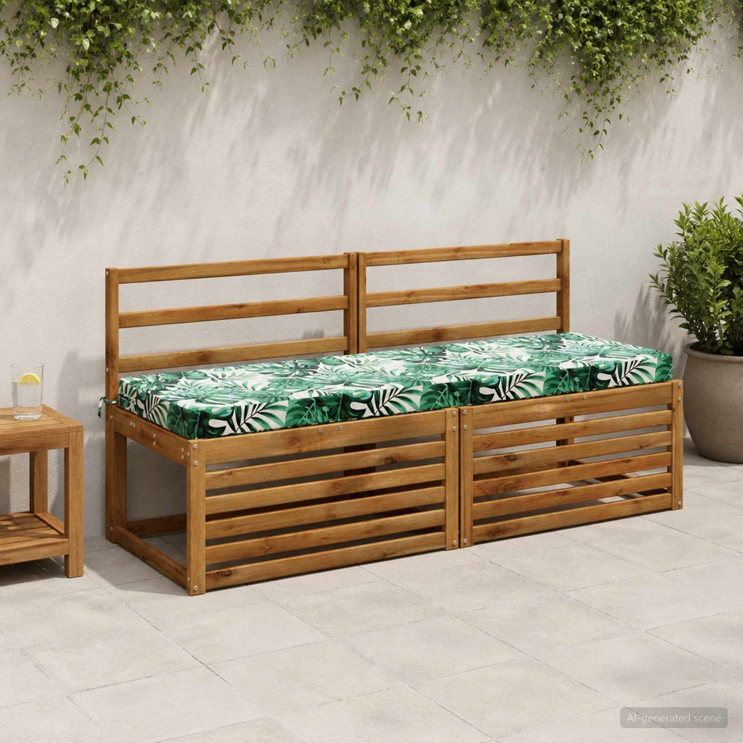 Bench Cushion SOEST 100% Polyester Leaf Pattern 150 x 50 x 8 cm