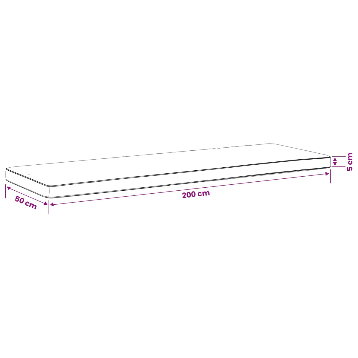 1-Piece Bench Cushion VUGHT 100% Polyester Grey 200 x 50 x 5 cm