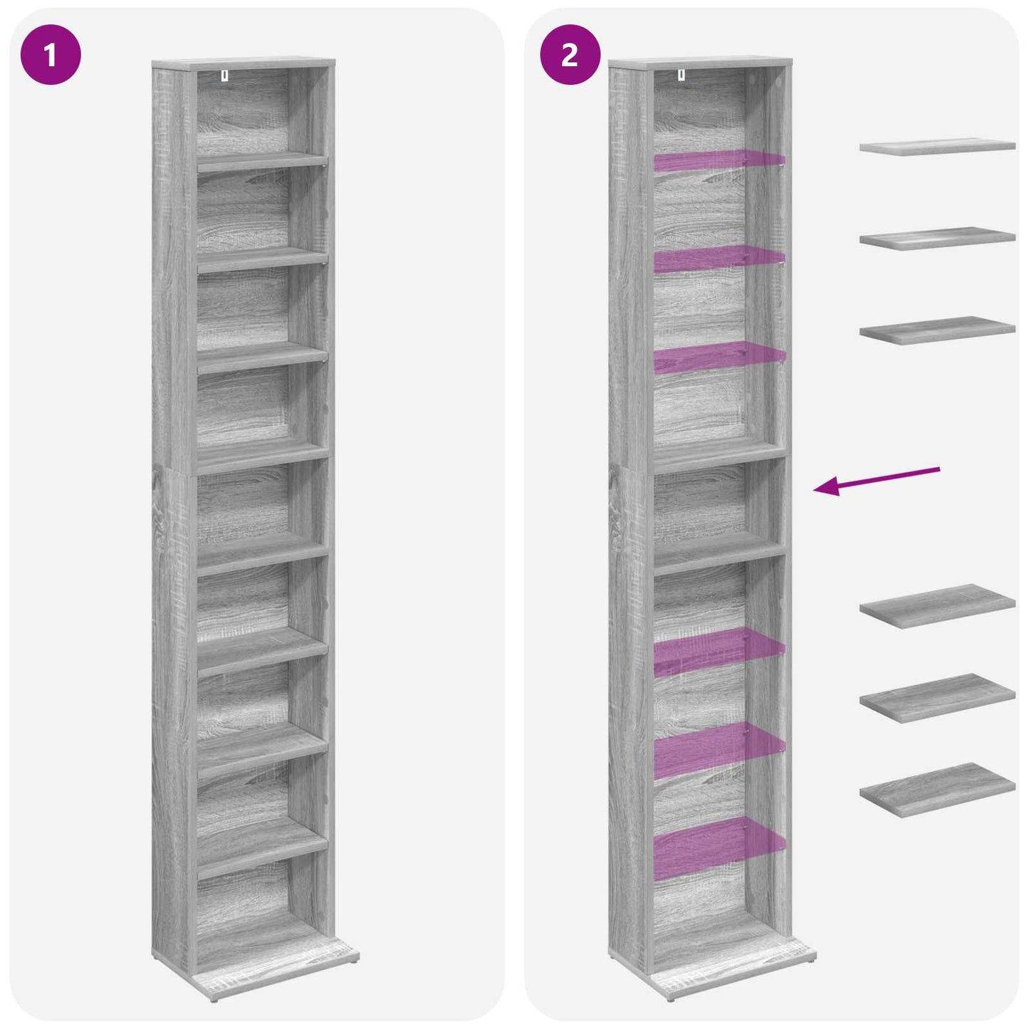 CD Cabinet Grey Sonoma 33 x 23.5 x 175 cm Engineered Wood