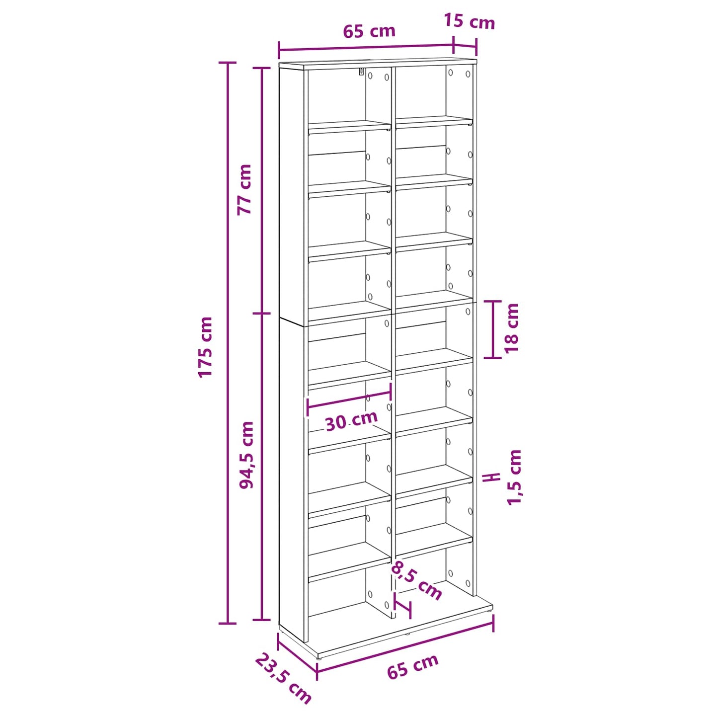 CD Cabinet Sonoma Oak 65 x 23.5 x 175 cm Engineered Wood