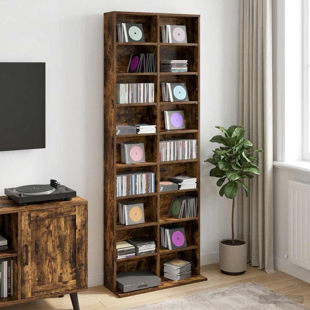 CD Cabinet Smoked Oak 65 x 23.5 x 175 cm Engineered Wood