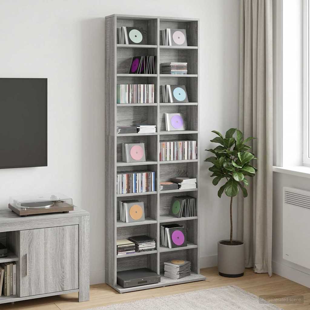 CD Cabinet Grey Sonoma 65 x 23.5 x 175 cm Engineered Wood