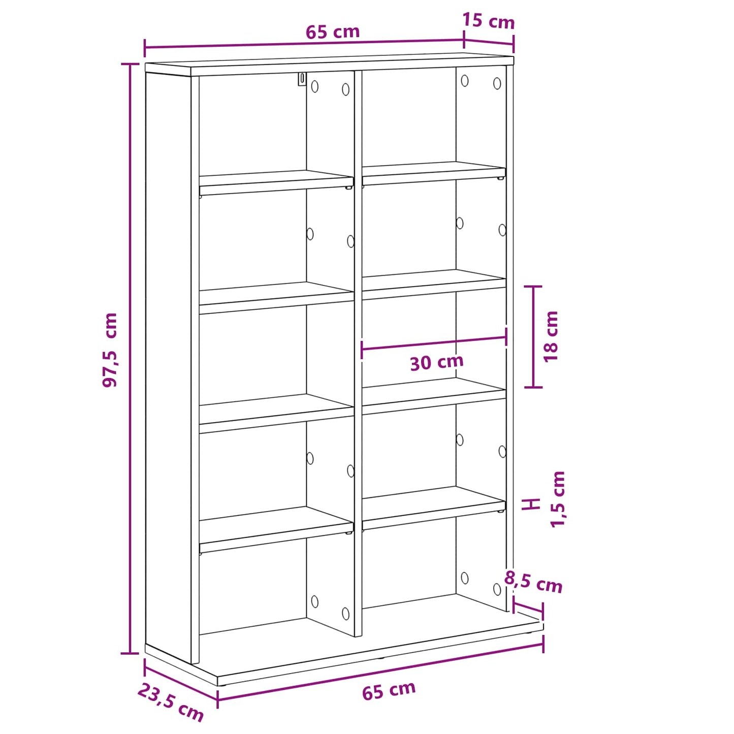 CD Cabinet Concrete Grey 65 x 23.5 x 97.5 cm Engineered Wood