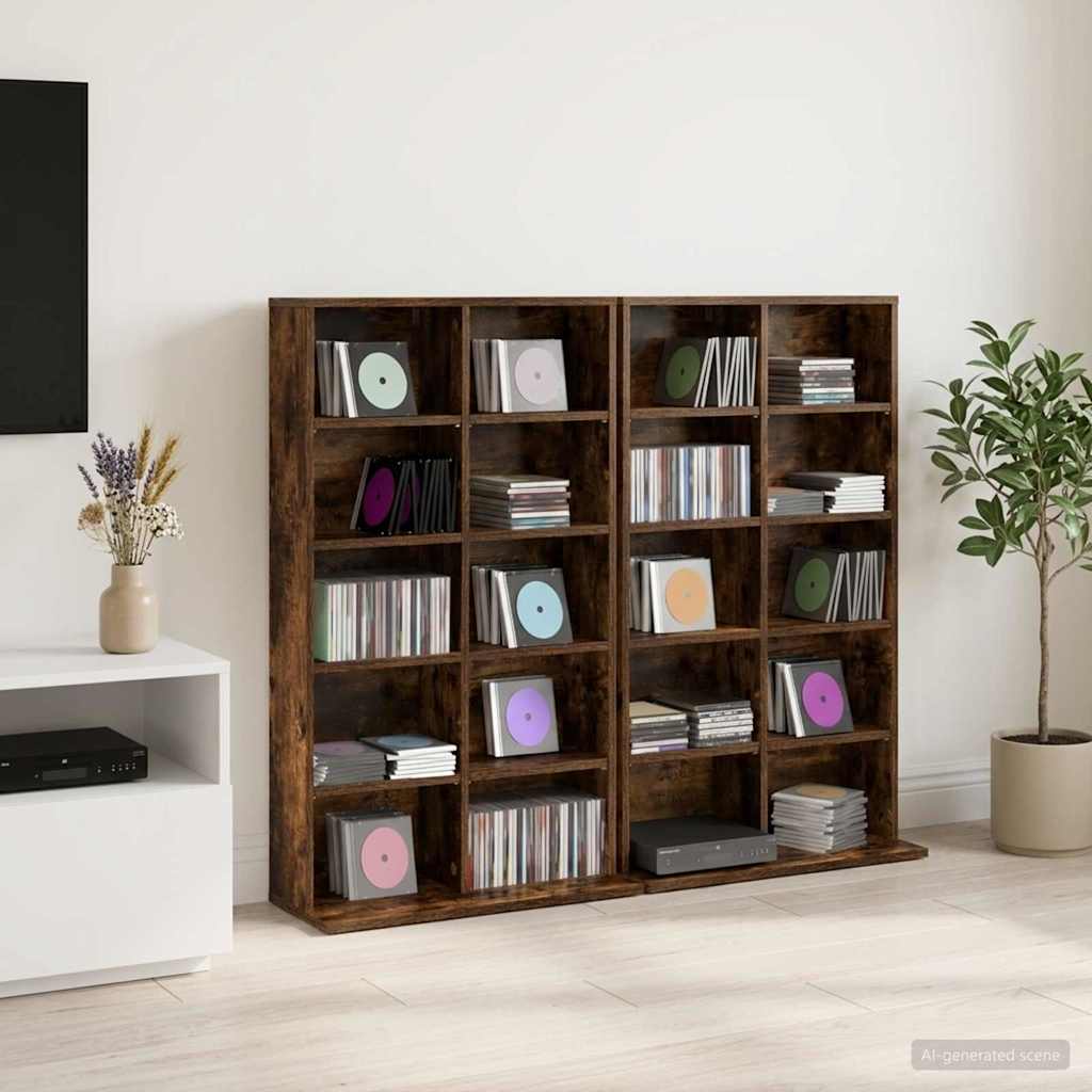 CD Cabinet 2 pcs Smoked Oak 65 x 23.5 x 97.5 cm Engineered Wood