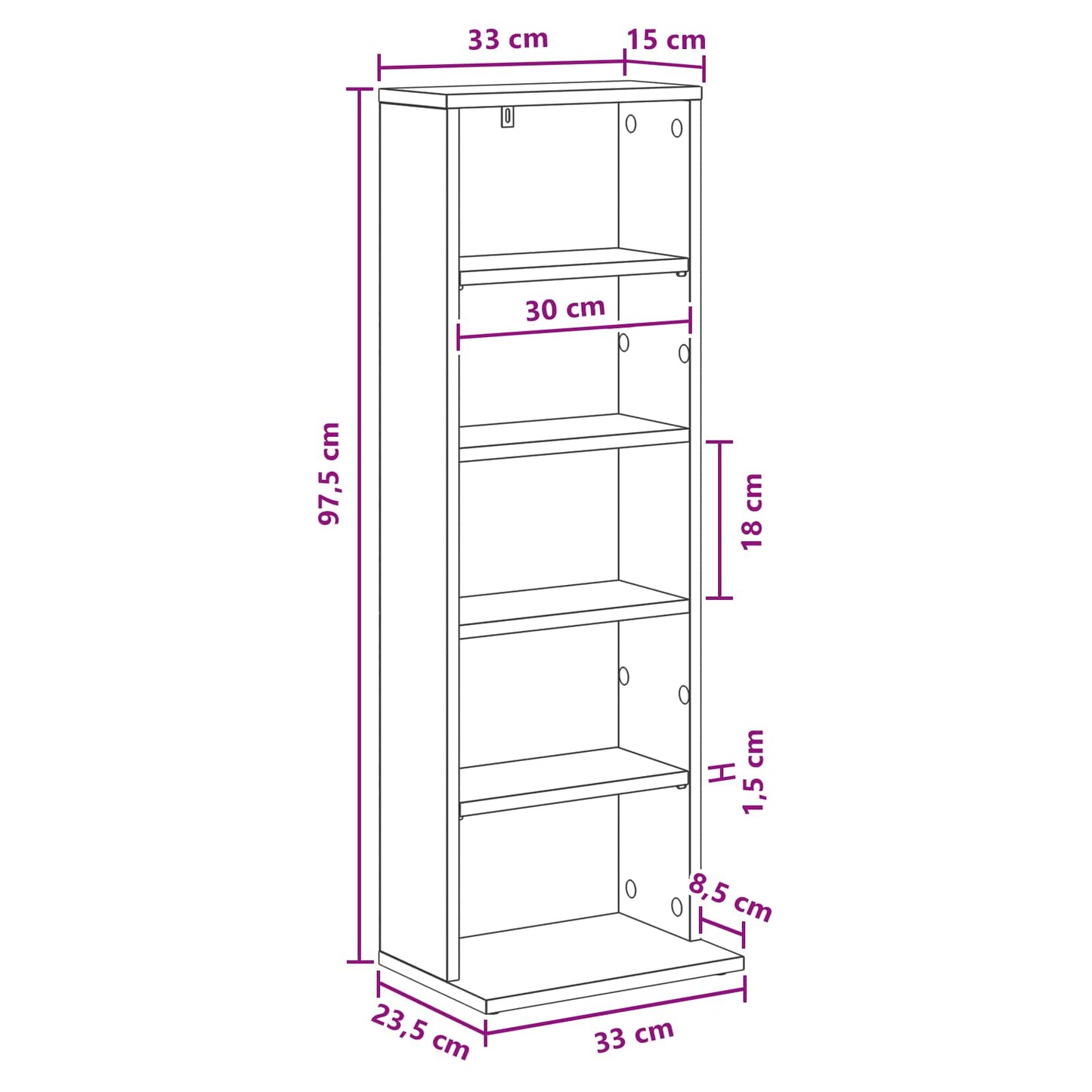 CD Cabinet White 33 x 23.5 x 97.5 cm Engineered Wood