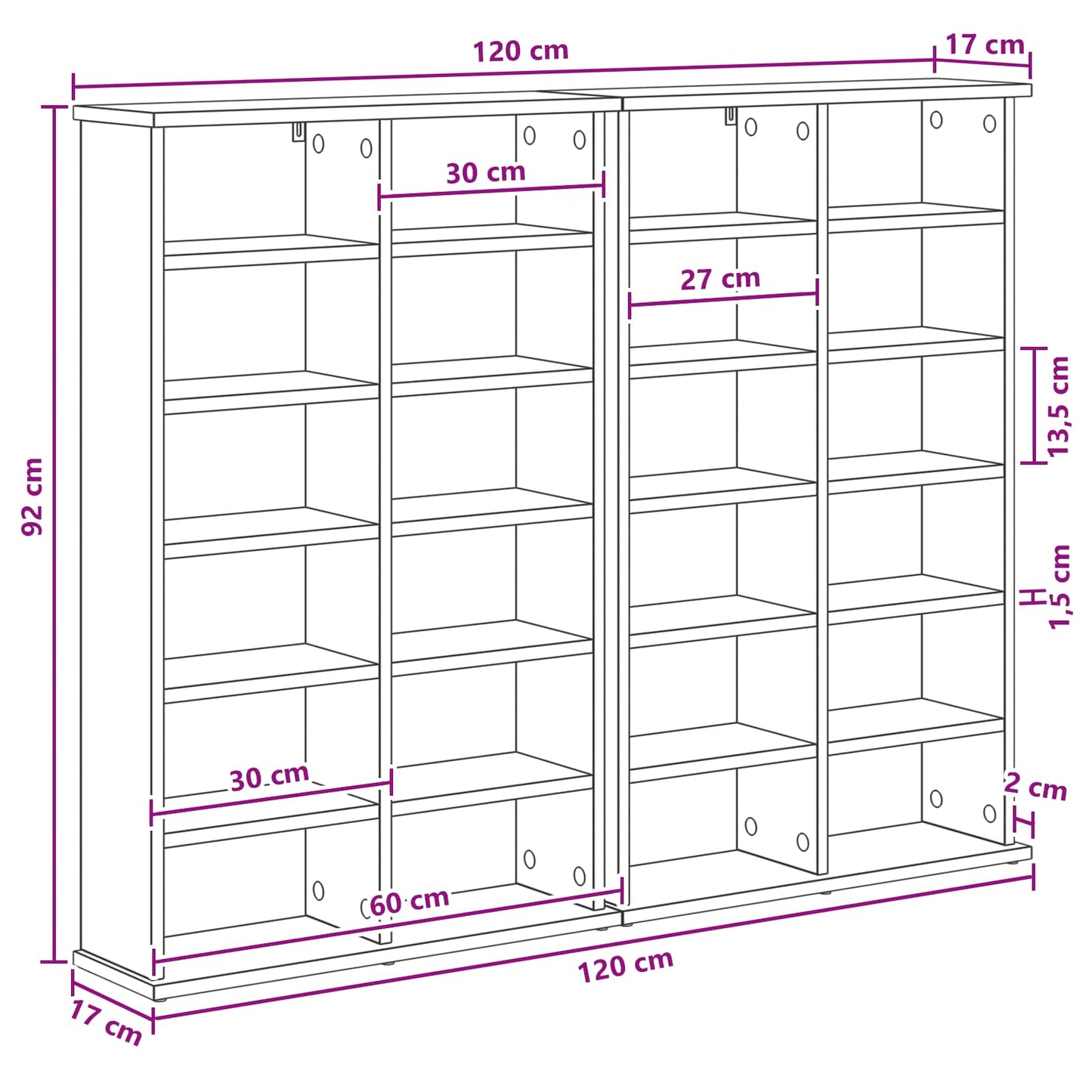 CD Cabinet 2 pcs Sonoma Oak 60 x 17 x 92 cm Engineered Wood