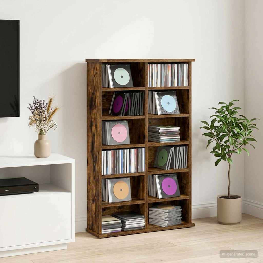CD Cabinet Smoked Oak 60 x 17 x 92 cm Engineered Wood