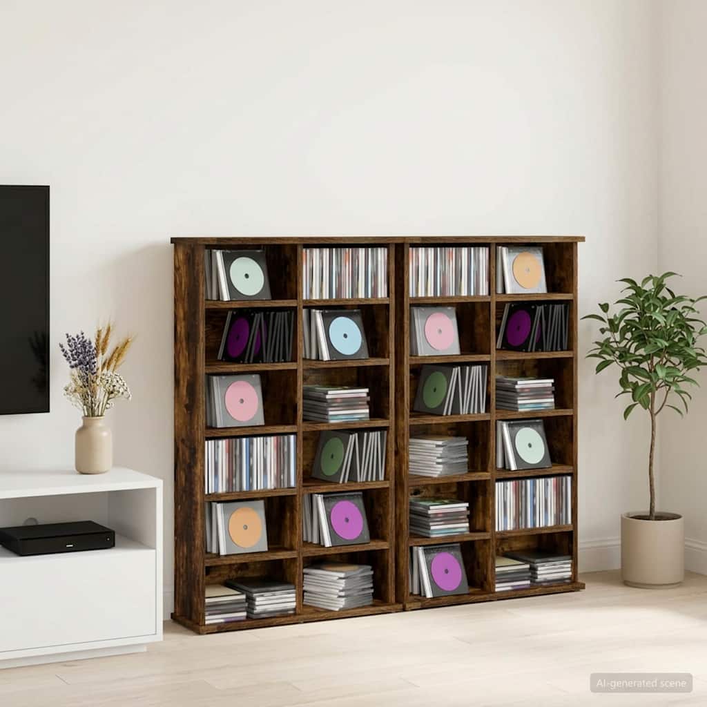 CD Cabinet 2 pcs Smoked Oak 60 x 17 x 92 cm Engineered Wood
