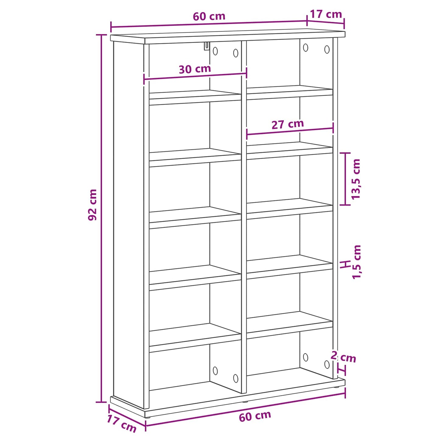CD Cabinet Old Wood 60 x 17 x 92 cm Engineered Wood