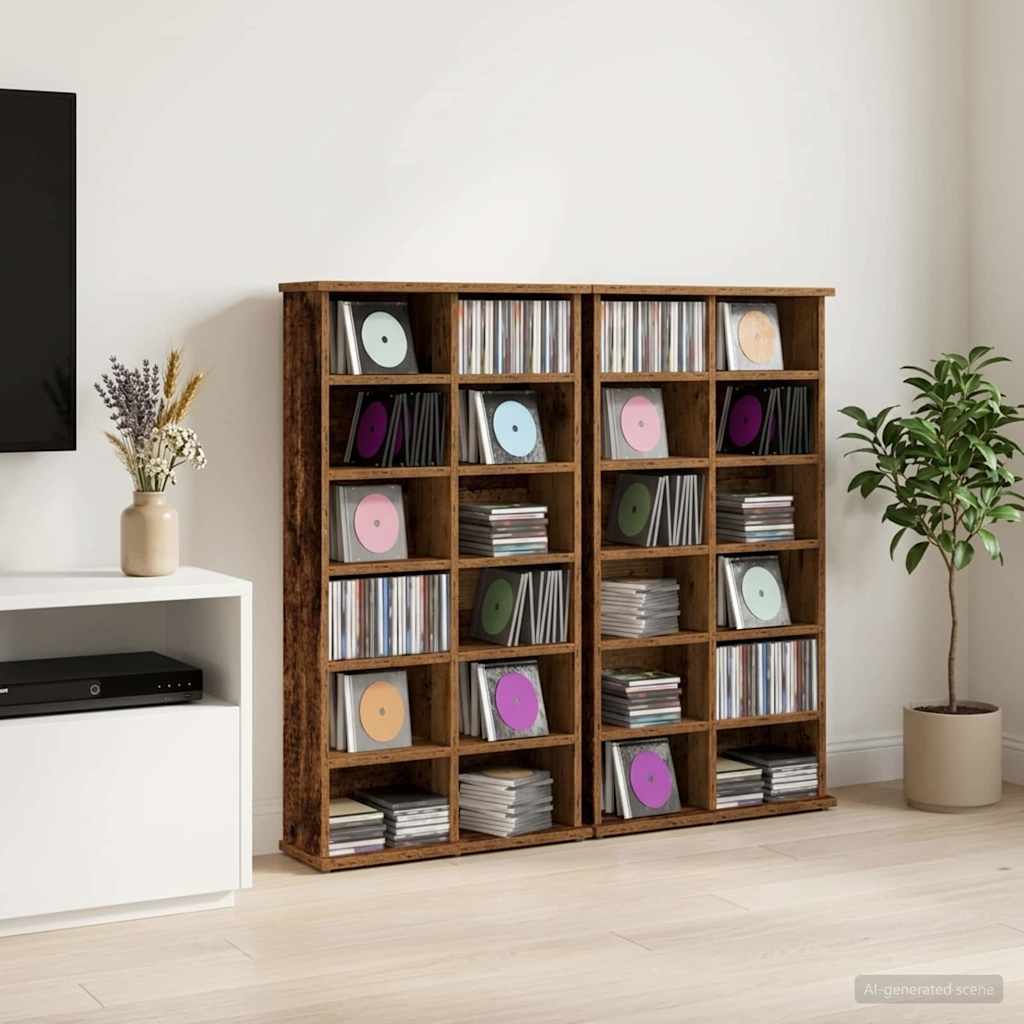 CD Cabinet 2 pcs Old Wood 60 x 17 x 92 cm Engineered Wood